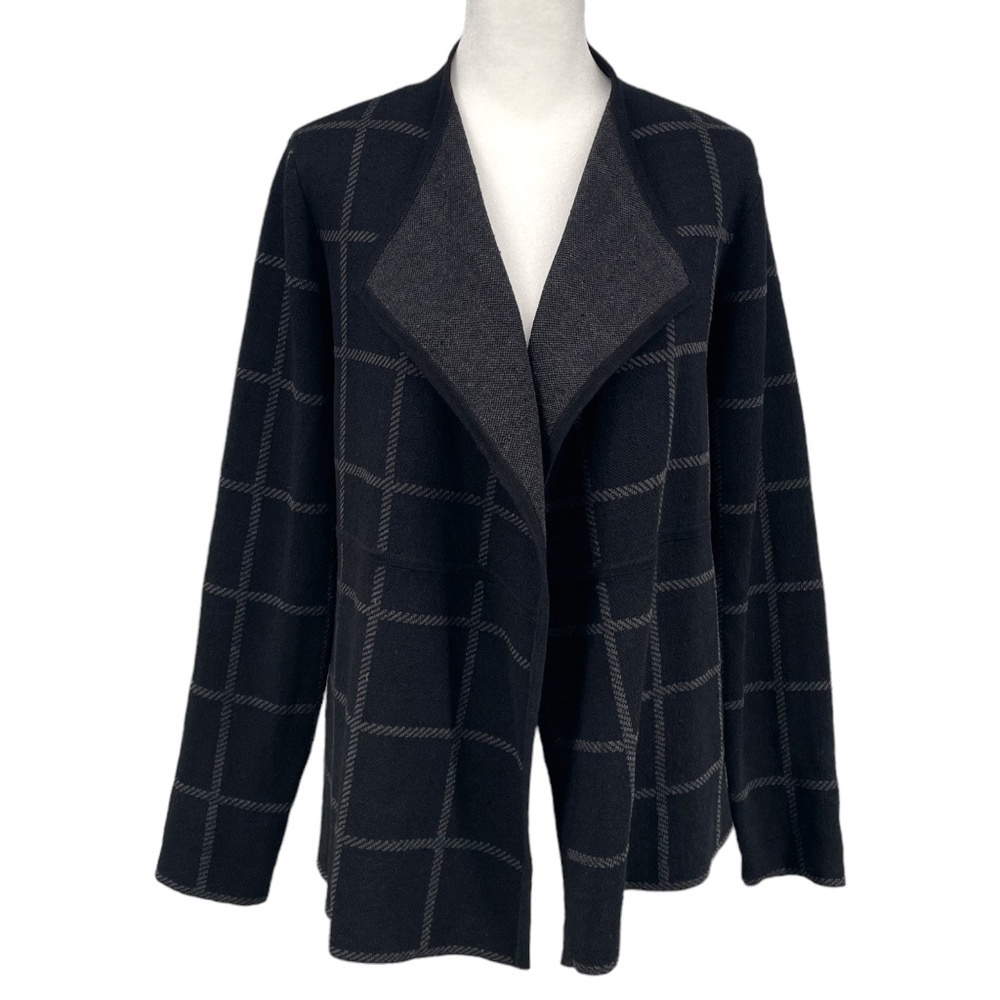 Eileen Fisher System Organic Linen Angle Front Cardigan, Charcoal/Black, Size PS